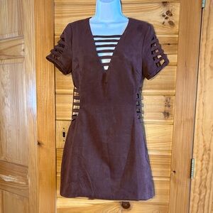 Brown Suede Caged Mini Dress by Mustard Seed Size Small